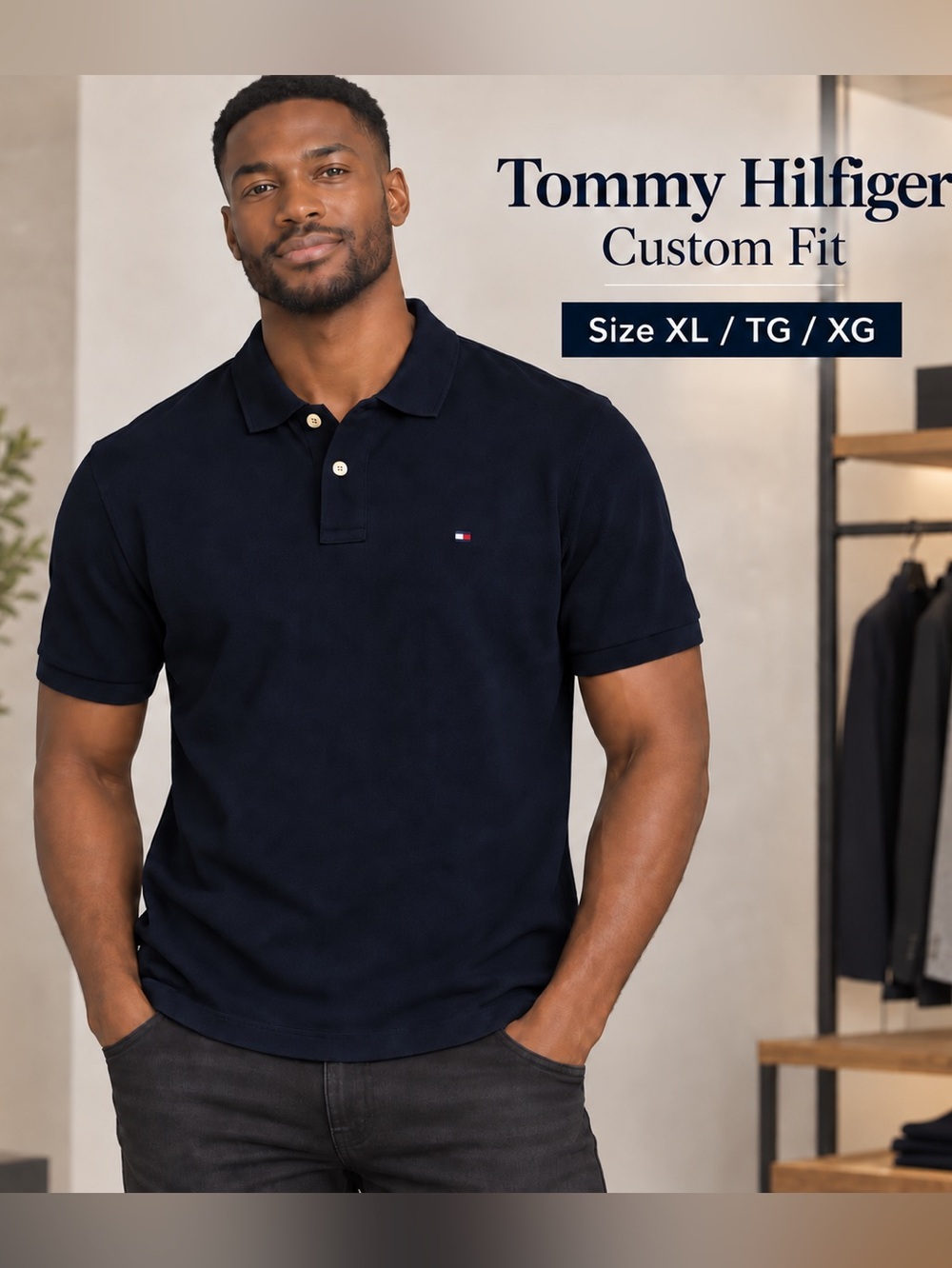 Tommy Hilfiger Men’s Dark Navy Custom-Fit Polo Shirt, XL / TG / XG